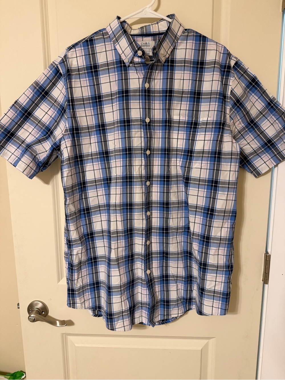 croft & barrow White and Blue Plaid Short-Sleeve Button-Down Shirt